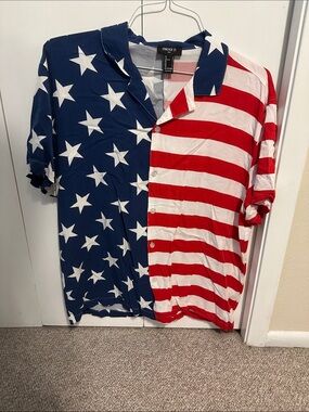 Forever 21 Patriotic Stars & Stripes Button-Up Shirt - Red, White & Navy